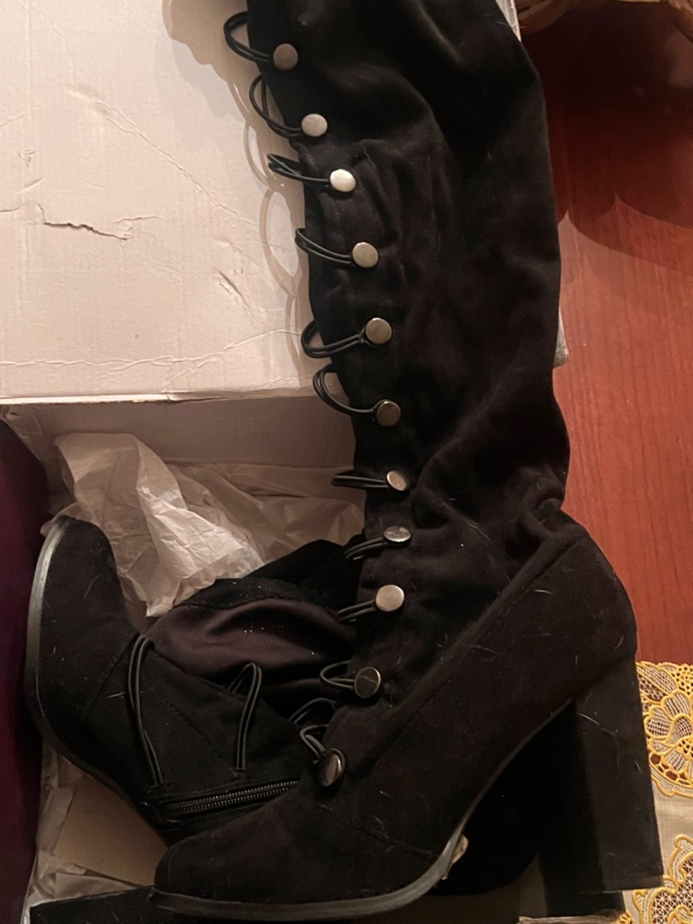 Women's Black Over-the-Knee Button-Accent Boots